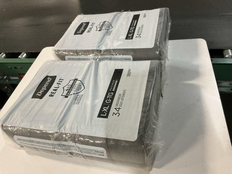 Condition photo showing Good Condition for depend real fit adult diapers, incontinence underwear for men, disposable, maximum absorbency, large/extra large, 64 count (2 packs of 34), packaging may vary( size l-xl)