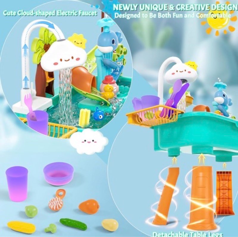 2026 Upgraded Water Table for Toddlers 1-3 3-5 with Electric Water Pump, Toddler Water Play Table|Beach Outdoor Toys, Water Table for Kids Ages 4-8, Summer Gift for Girl Boy 3 4 5 6 7 8, Orange&Green