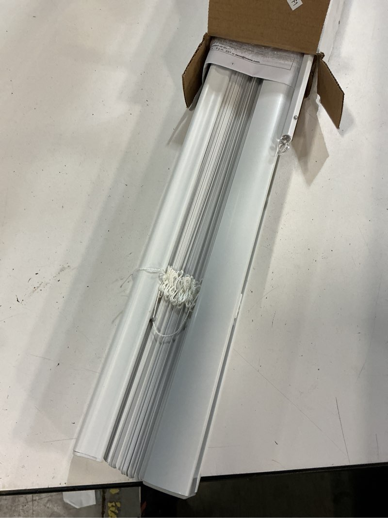 Condition photo showing Good Condition for project source light filtering 1-in slat width 27-in x 64-in cordless white vinyl light filtering mini-blinds