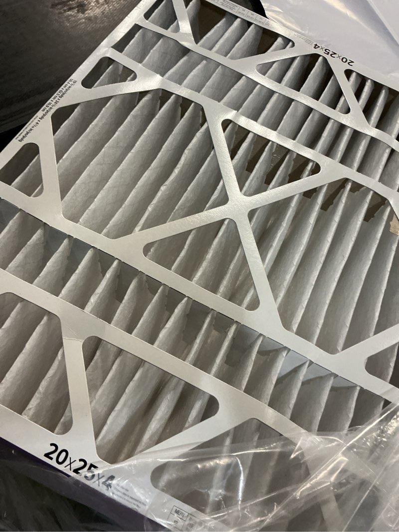 Condition photo showing As Is for filtrete 20-in w x 25-in l x 4-in merv 12 1550 mpr allergen, bacteria and virus electrostatic pleated air filter