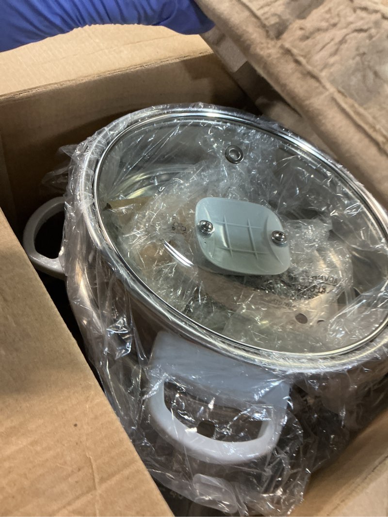 Condition photo showing As Is for Aroma Housewares 14-Cup (Cooked) / 3Qt. Select Stainless Pot-Style Rice Cooker, & Food Steamer, One-Touch Operation, Automatic Keep Warm Mode, White (ARC-757-1SG)