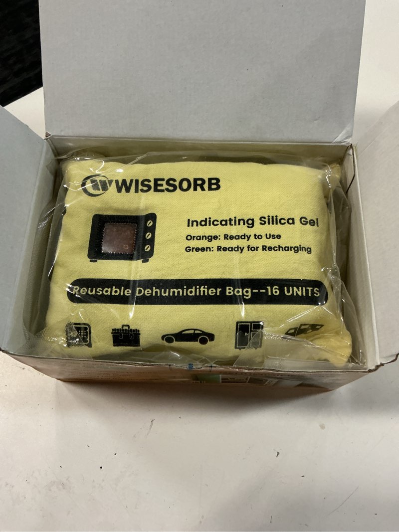 Condition photo showing Good Condition for wisesorb 2 pack 500g reusable silica gel desiccant dehumidifier bags, color indicating moisture absorbers for car, closet, garage, 3d filaments, emoisture, microwave rechargeable reusable drying bags