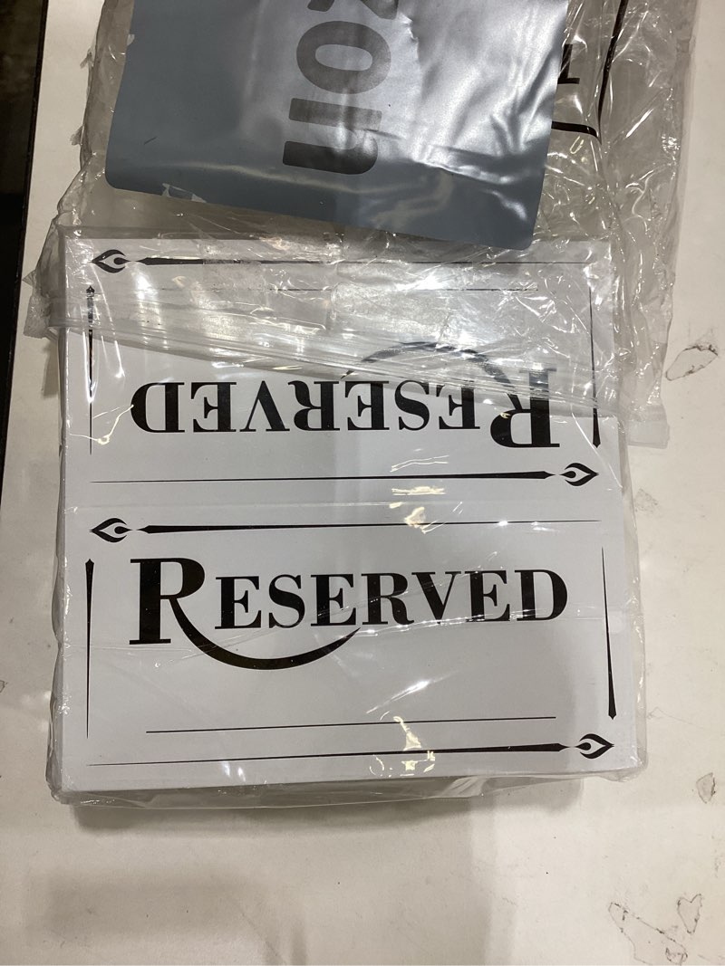 Condition photo showing Good Condition for 300 Pcs Paper Table Reserved Sign with Name Line Reserved Seating Signs Bulk Double Sided Signs for Reserving Seats Restaurant Wedding Reception Church Board Business Meeting (White Black) as pictures shown