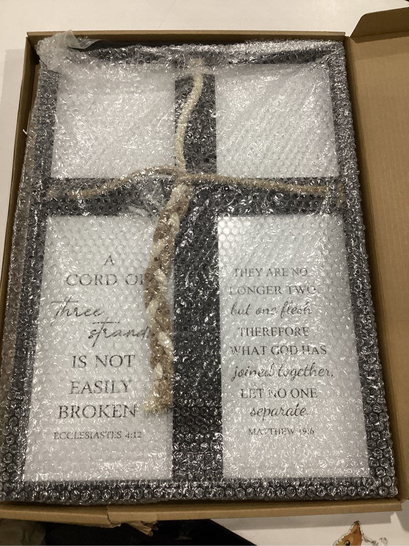 Condition photo showing New/Like New for a cord of three strands wedding ceremony sign 16×22 in – unity rope cross braid for wedding unity ideas with bible verses, rustic farmhouse marriage sign for couples, christians