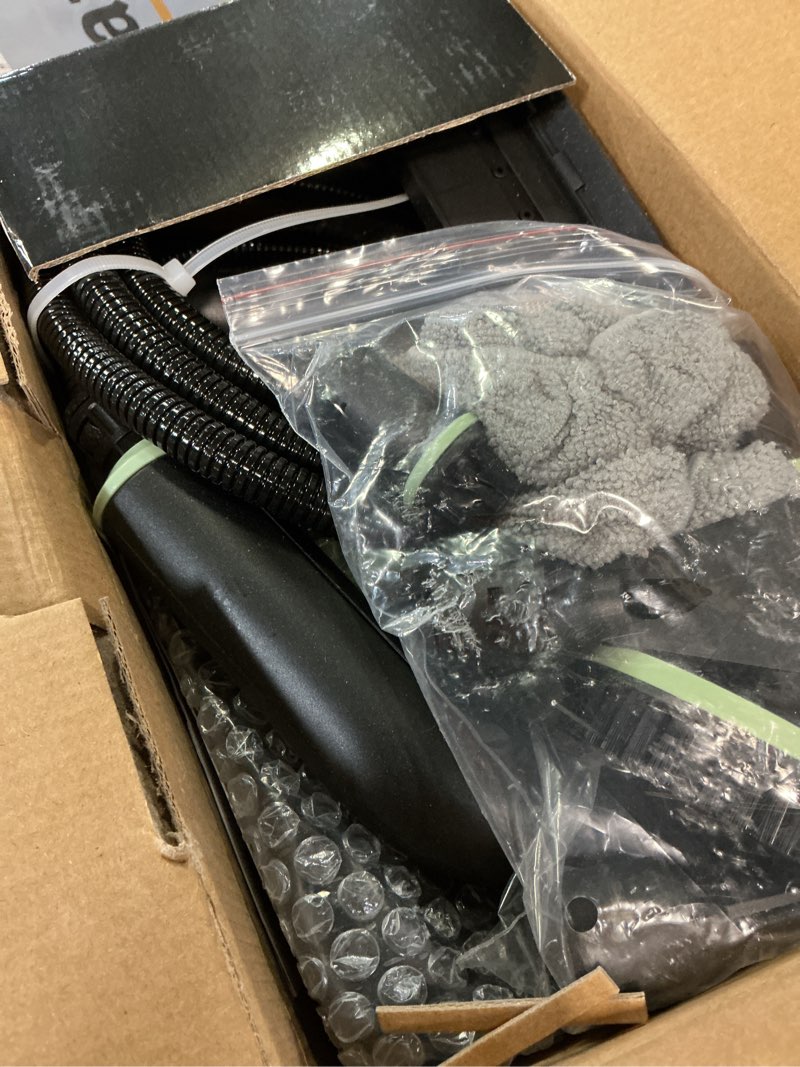 Condition photo showing As Is for steam cleaner, portable steamer for cleaning with 16pcs accessories, 6-level adjustable and 15s heat-up, handheld steam cleaner for home, tile, dirt, grout, grease, car detailing green