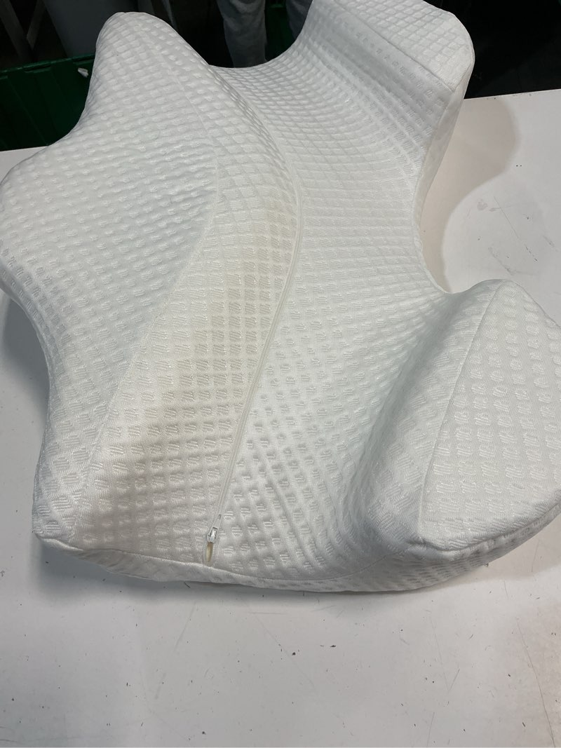 Condition photo showing Good Condition for side sleeper pillow with arm holes, memory foam pillow for neck shoulder cervical pain relief, ergonomic arm holes positioner cooling bed pillows for side sleeping (light grey)