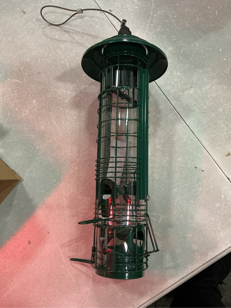 Condition photo showing Good Condition for kingsyard squirrel proof bird feeders for outdoors with weight-activated perches, 3 lbs capacity large metal bird feeder for small wildbirds finch cardinal bluebird, weatherproof, green