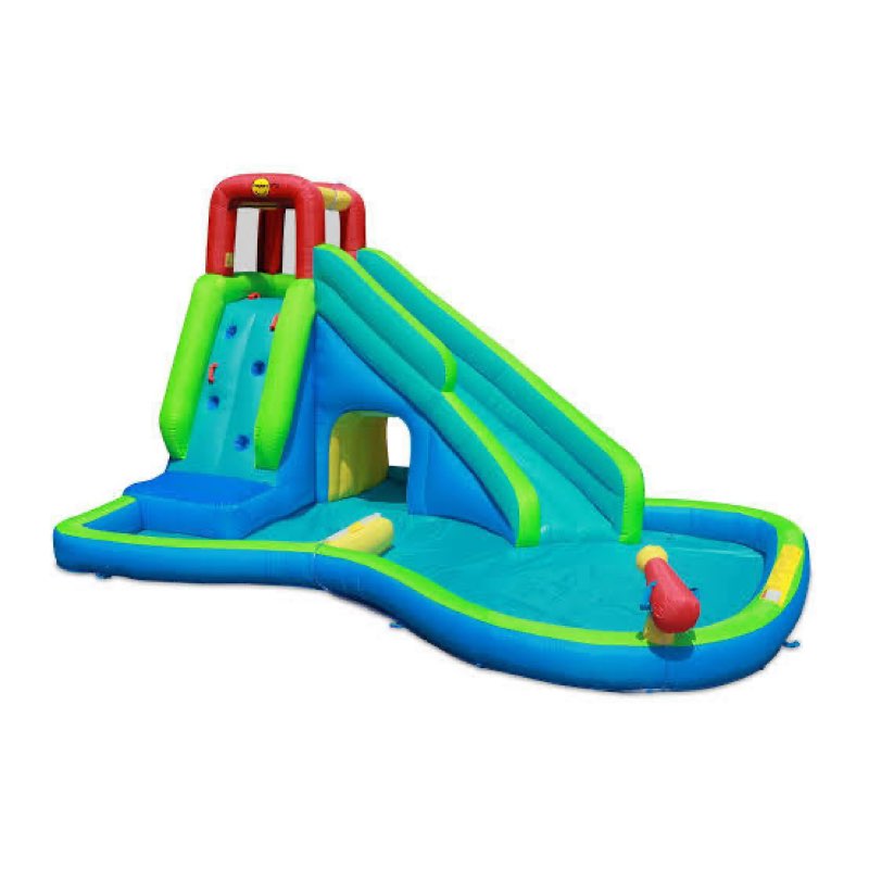 happy hop water slide oasis with aqua cave (item #990461377) features a tunnel, slide, climbing wall, and water cannon .