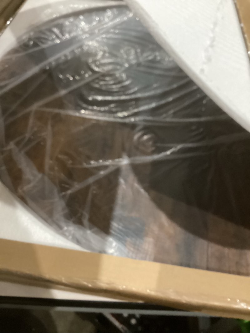 Condition photo showing Good Condition for Round Coffee Table, Small Circle Coffee Table with Storage, Modern Wood Round Center Table for Living Room, Home Office, Small Space, Easy Assembly, Rustic Brown