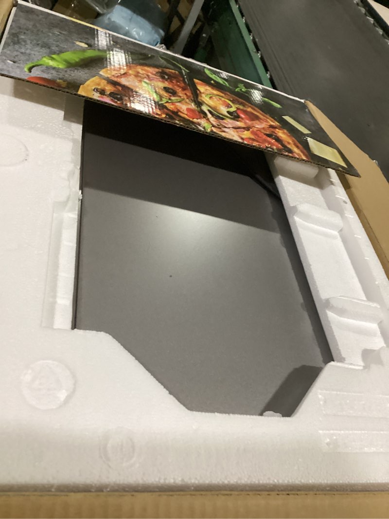 Condition photo showing As Is for black+decker crisp 'n bake air fryer countertop convection toaster oven, large capacity, 6-slice, 5-in-1, fits 12” pizza, 60-min timer, bake, broil, air fry, toast, keep warm, stainless steel