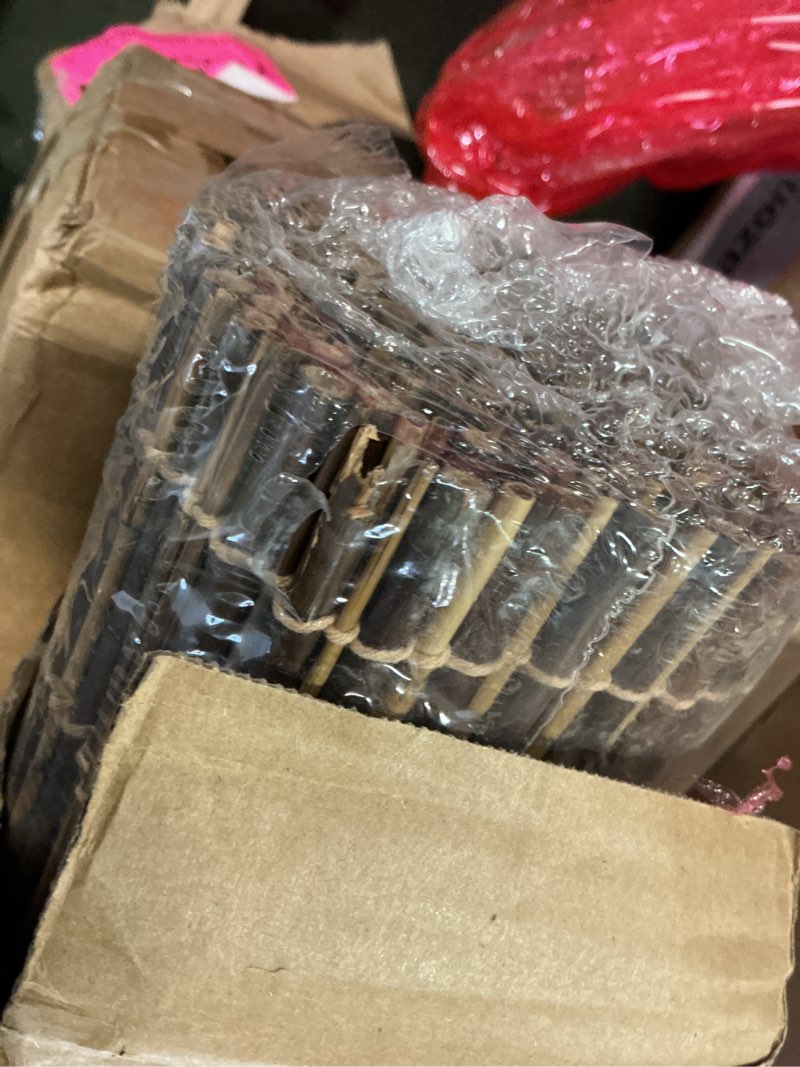 Condition photo showing As Is for Radiance Cordless Bamboo Blinds - Waterproof Roller Shades for Porch, Patio & Interior Windows - Roll-up Bamboo Shades for Inside Mount - Indoor & Outdoor Privacy Screen, Cocoa, 72"W x 72"L - 3370772E Cocoa 72"W x 72"H Shade