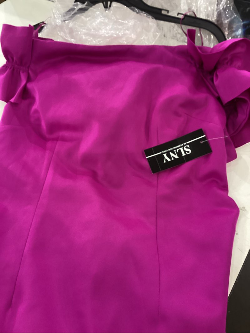 S.L. Fashions Women's Short Off The Shoulder Ruffle Sleeve Stretch Sheath Dress, Fuchsia Ruffle Slee