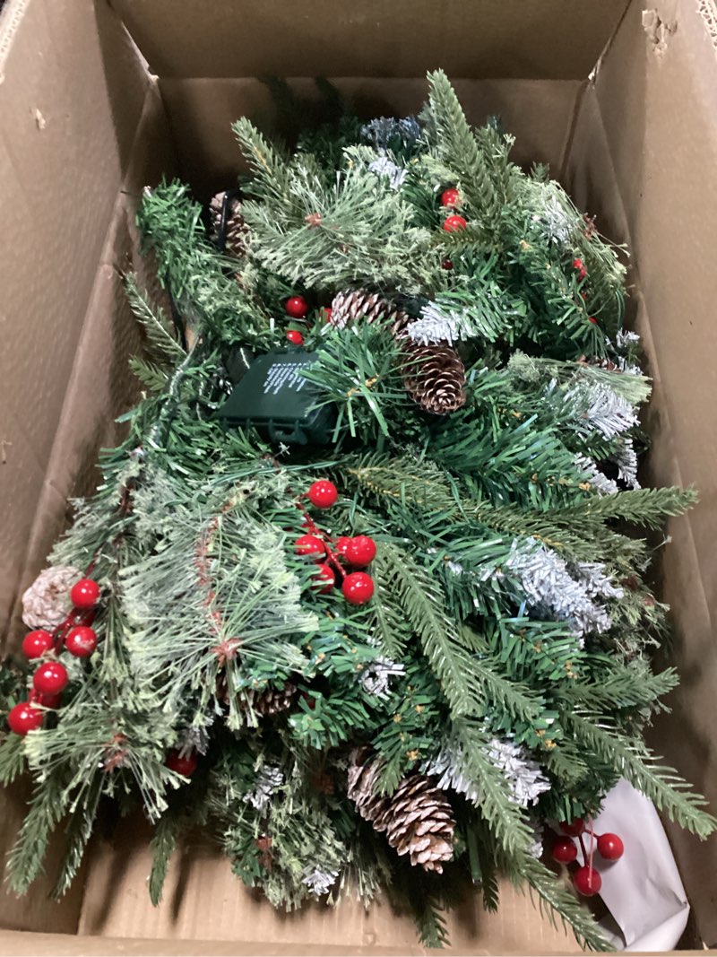 Condition photo showing As Is for Realistic-Feel PE 24 Inch/2FT Small Tabletop Christmas Tree with Timer 40 Lights Battery Powered Cedar Norfolk Pine Tree 30 Red Berry 10 Pinecones Artificial Xmas Mini Xmas Tree Table Indoor Decor