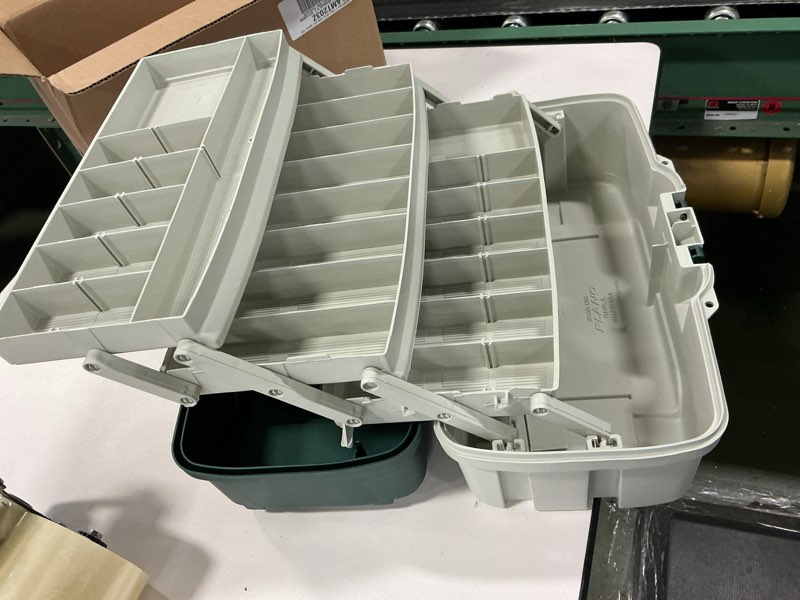 Condition photo showing Good Condition for Plano 3-Tray Tackle Box with Dual Top Access, Dark Green Metallic/Off White, Premium Tackle Storage Three-Tray Dark Green Metallic/ Off White