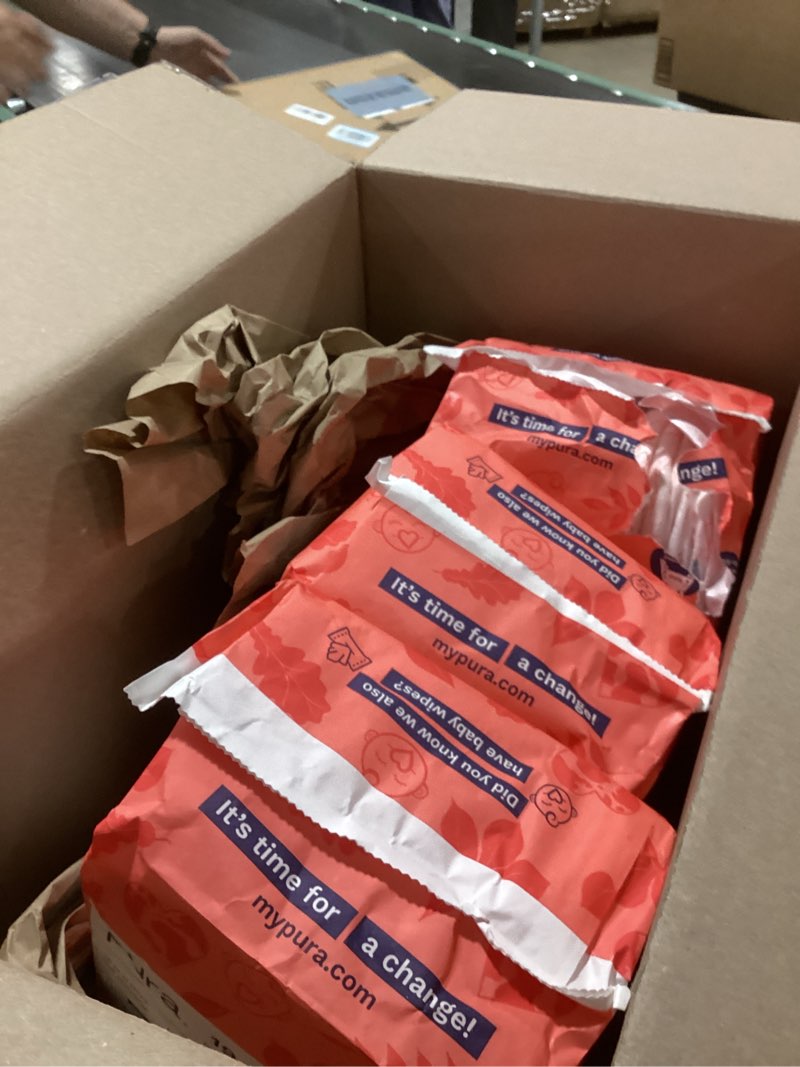 Condition photo showing As Is for Pura Hypoallergenic Diaper Pants Size 5 (27-38 lbs) Overnight, up to 12 Hours Leak Protection, Suitable for Sensitive Skin, Totally Chlorine Free, Soft Organic Cotton, 3 packs of 19 (57 Pull Up Pants) Size 5 (57 Diaper Pants)