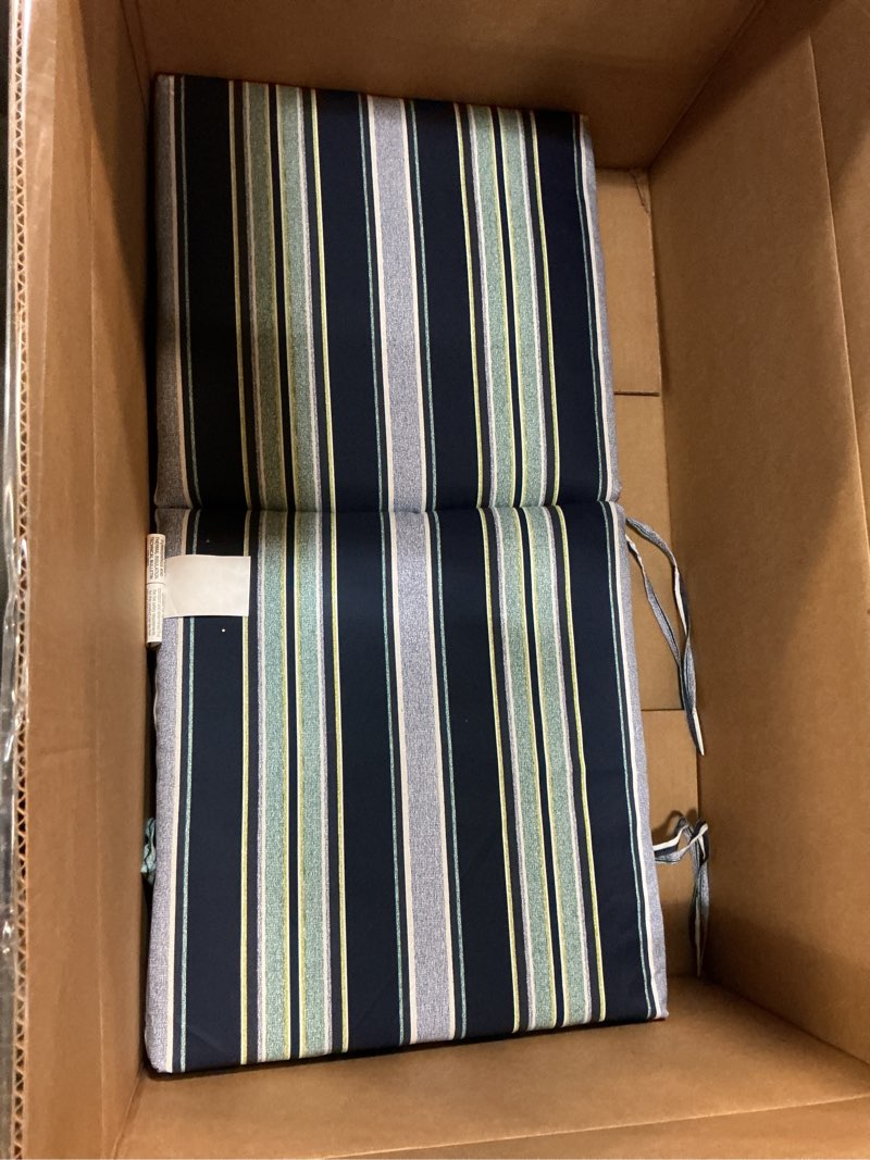 Condition photo showing Good Condition for arden outdoor midback chair cushion, 18 x 16.5, water repellent, fade resistant 18 x 16.5, sapphire aurora blue stripe