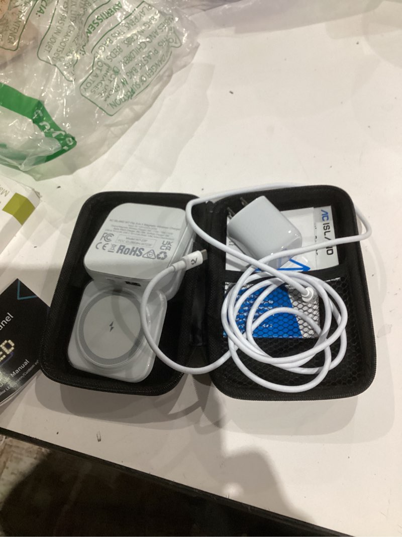 Condition photo showing Good Condition for 5-in-1 Wireless Charger for MagSafe, AC ISLAND Portable Travel Charging Station, 35W Max Fast Foldable Magnetic Stand, Evolved for iPhone 17-12 & Air Series, Apple Watch, AirPods (with 35W Adapter) Ice White