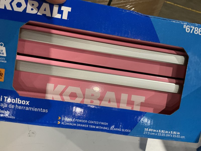 Condition photo showing As Is for kobalt portable tool box 10.83-in w x 5.91-in h x 5.91-in d 2 -drawer pink steel tool box