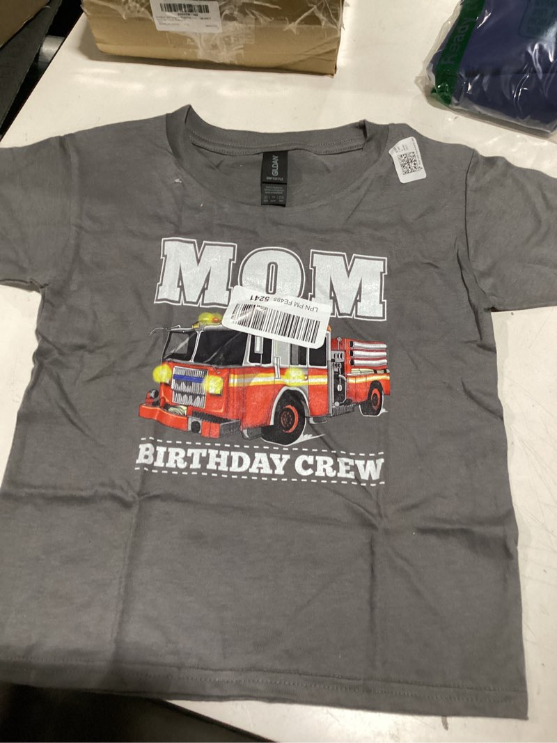 Mom Birthday Crew Fire Truck Firefighter T-Shirt color gray(Size XS) child