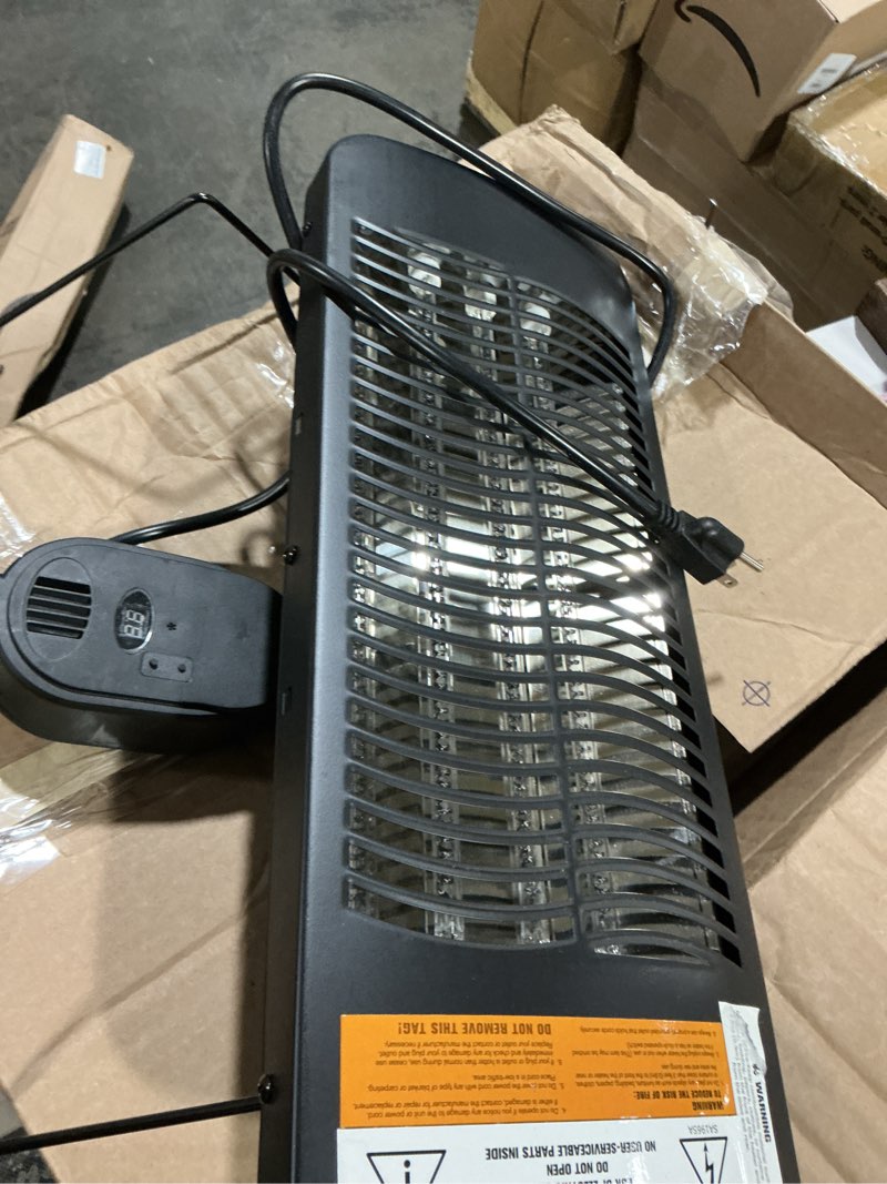 Condition photo showing As Is for (incomplete) outdoor heaters for patio, 12h timer&3 heat level, ip54 waterproof electric heater,1500w infrared heating covers 300sq.ft, tip-over protection, towel bracket, remote, 83" patio heaters for outdoor use