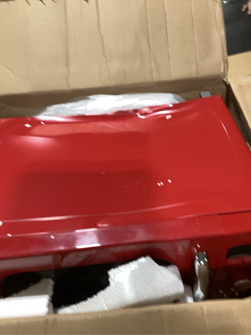 Condition photo showing As Is for comfee' retro small microwave oven with compact size, 9 preset menus, position-memory turntable, mute function, countertop microwave perfect for small spaces, 0.7 cu ft/700w, red, am720c2ra-r