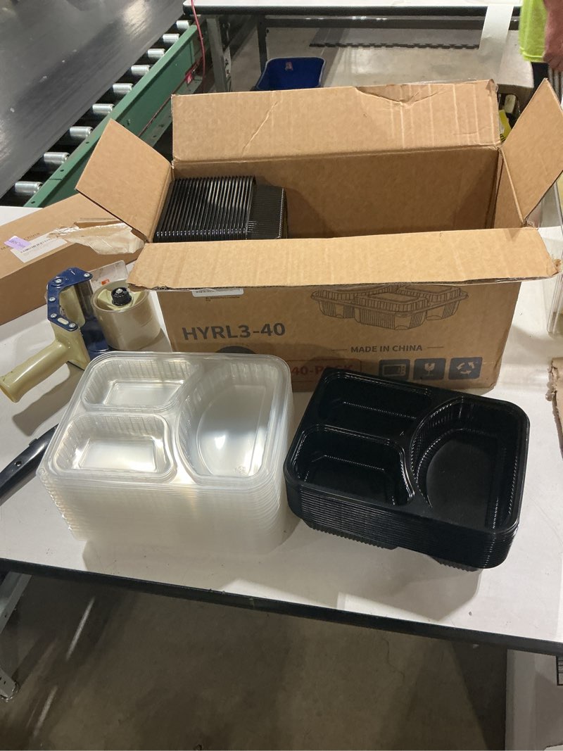 Condition photo showing Good Condition for 40 pack 38oz meal prep containers - shrink wrap ready to use | reusable leakproof 3 compartment to go boxes | bpa-free, microwave & freezer safe | portion control takeout food storage black 38oz 3 section