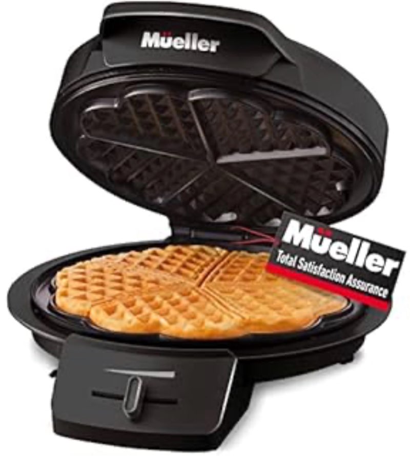 Mueller Heart Waffle Maker, 5 Belgian Waffle Iron, Adjustable Browning Control, Cool Touch Handle, Compact and Easy to Clean, Great Mother’s Day Gift (B09V7232SK)