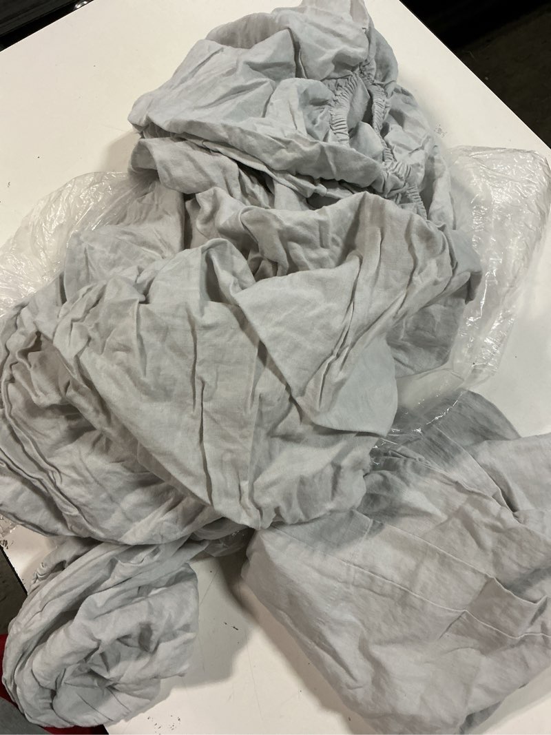 Condition photo showing As Is for quince european linen fitted sheet set king mist