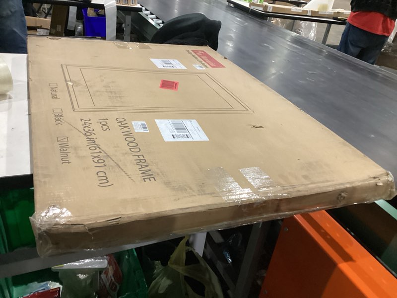 Condition photo showing New/Like New for 24"x36" Poster Frame, 24x36 Frame Matted to 20x30, Solid Oak Wood Frame 24 x 36 with Tempered Glass, 36 x 24 Wood Frame, Large Frame 24 by 36 Picture Frame Art Frame Walnut 24x36 - 1P