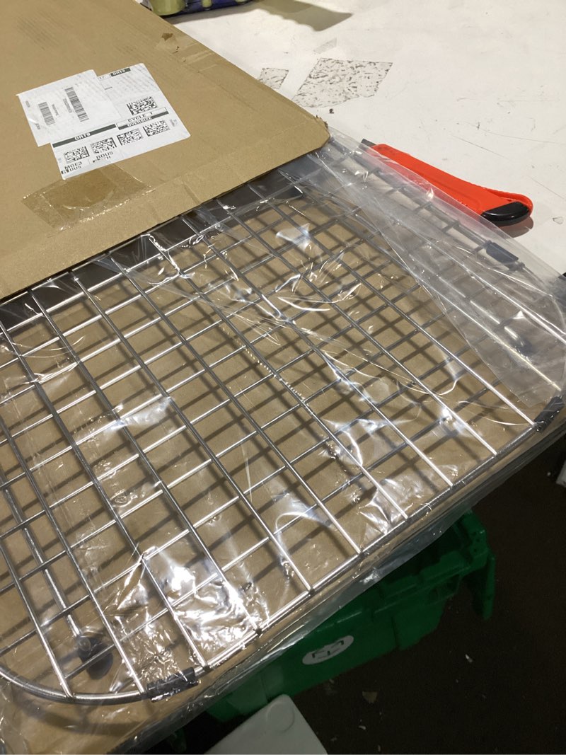 Condition photo showing As Is for sink bottom grid 27-1/2" x 14-1/4", centered drain with corner radius 3-1/2", stainless steel sink grid for sink protectors for kitchen sink