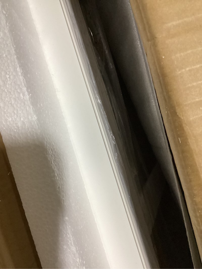 Condition photo showing As Is for vinyl basement window, 32" x 22" bathroom sliding window with double pane insulated tempered glass and fiberglass screen for basement, bathroom, shed (white) 32x22 in white