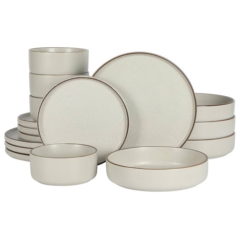Gibson Elite Gelston Stoneware Matte Reactive Glaze 16 Piece Plates and Bowl Dinnerware Set - Cream