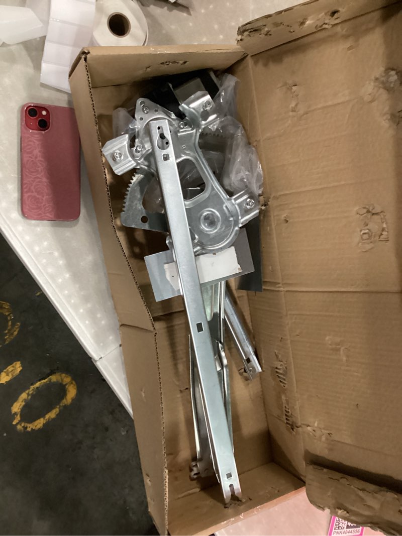 Condition photo showing As Is for front driver side power window regulator with motor fit for ford f250 f350 f450 f550 super duty, f650 f750 2000 2001 2002 2003 2004 2005 2006 2007 2008 2009 2010 2011 2012, excursion 00-05, left