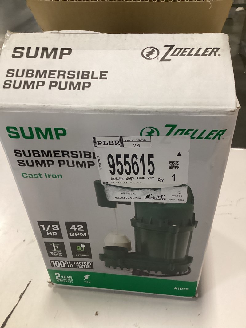 Condition photo showing As Is for Zoeller 1/3 HP Cast Iron Submersible Sump Pump