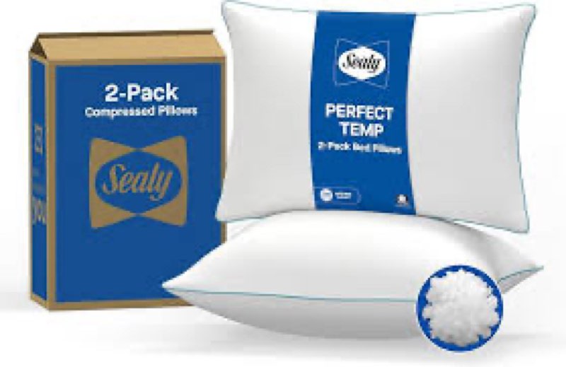 SEALY Perfect Temp Bed Pillows, Plush 100% Cotton Cover, Soft, Breathable, Temperature Balancing, Mo