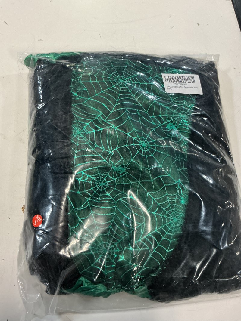 Condition photo showing New/Like New for GRAJTCIN Adult Wicked Witch Costume Women Gothic Vampire Halloween Party Cosplay Dress with Hat Small Green Spider Web