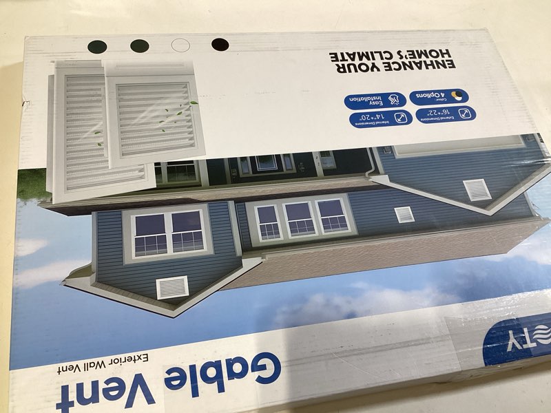 Condition photo showing New/Like New for 16"x22" gable vent aluminum alloy – durable vent for attic & garage, integrated metal screen keeps out critters, anti-condensation, opening 14"x20" white paintable 14" x 20" vent opening white