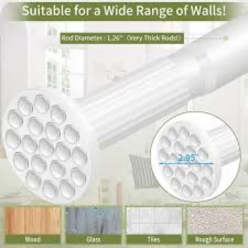 White Tension Curtain Rod 51-145In, Extra Long Adjustable Tension Rod No Drilling for Window or Bath
