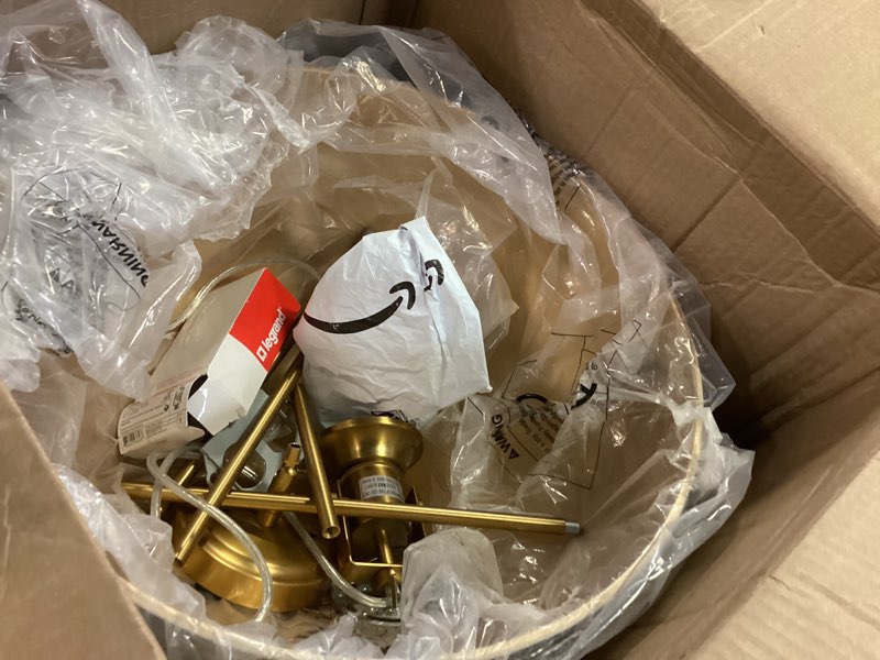 Condition photo showing Good Condition for LamQee 18 Inch White and Gold Large Pendant Light Kitchen Island, Farmhouse Modern Dome Pendant Light Fixtures Ceiling Hanging Lighting Chandelier for Dining Room Over Table, Bar, Hallway, Entryway White and Gold 17.7 inch