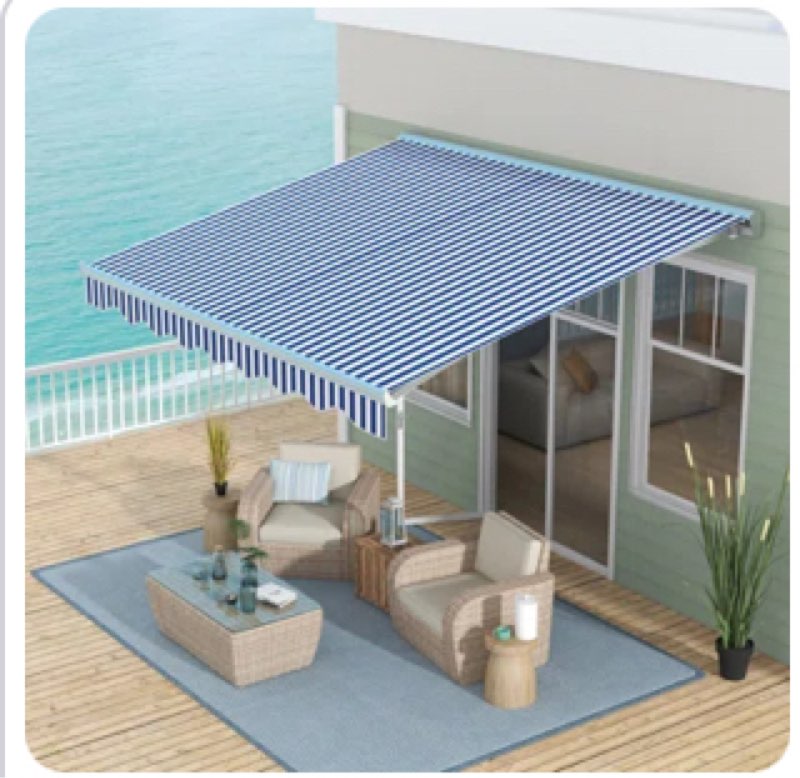 Electric Awning With LED Lights, Retractable Awning, UV40+ Sun Shade Shelter With Remote Controller And Crank Handle For Deck, Balcony, Yard