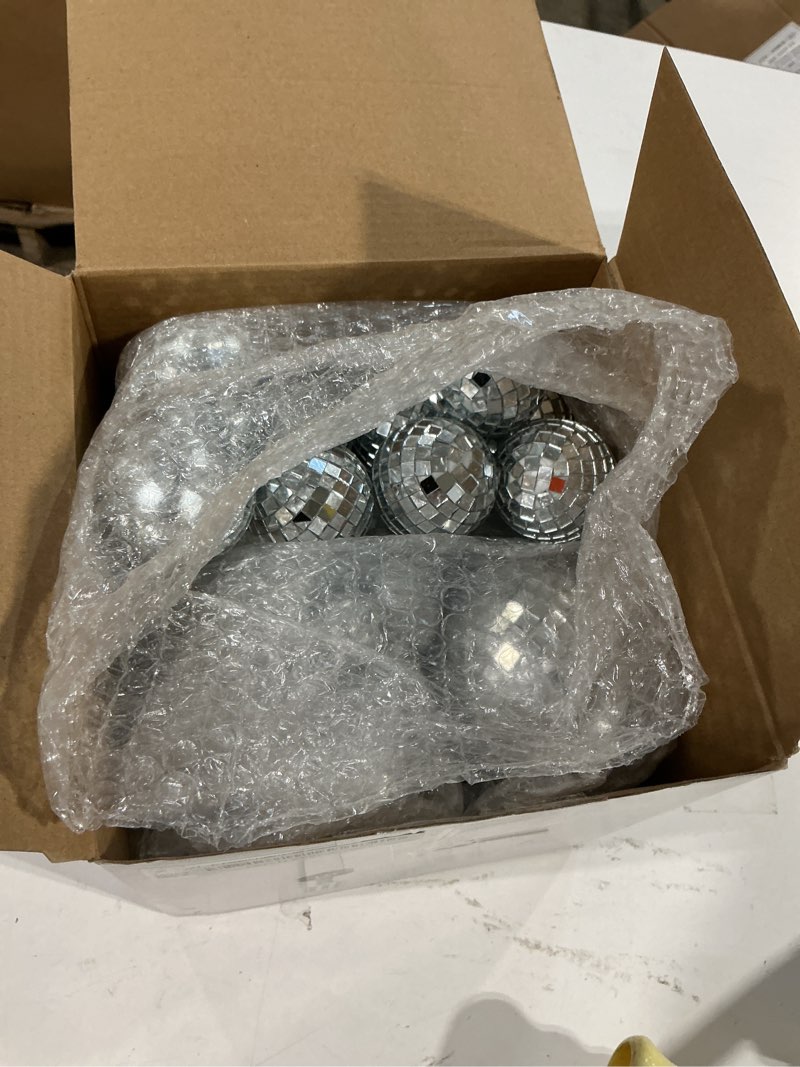Condition photo showing Good Condition for sumind 50 pcs disco balls decor silver mirror disco balls hanging decor assorted reflective wedding dance music festivals for christmas stage club ballroom hall prop (1.2'',2'',3.2'',4'') 1 1.2'', 2'', 3.2'', 4''