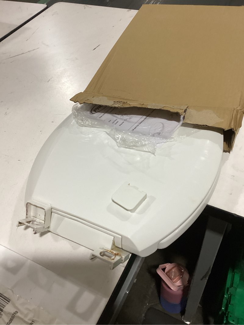 Condition photo showing As Is for proflo pftswsc2000 elongated closed-front toilet seat with soft close and easy clean - white