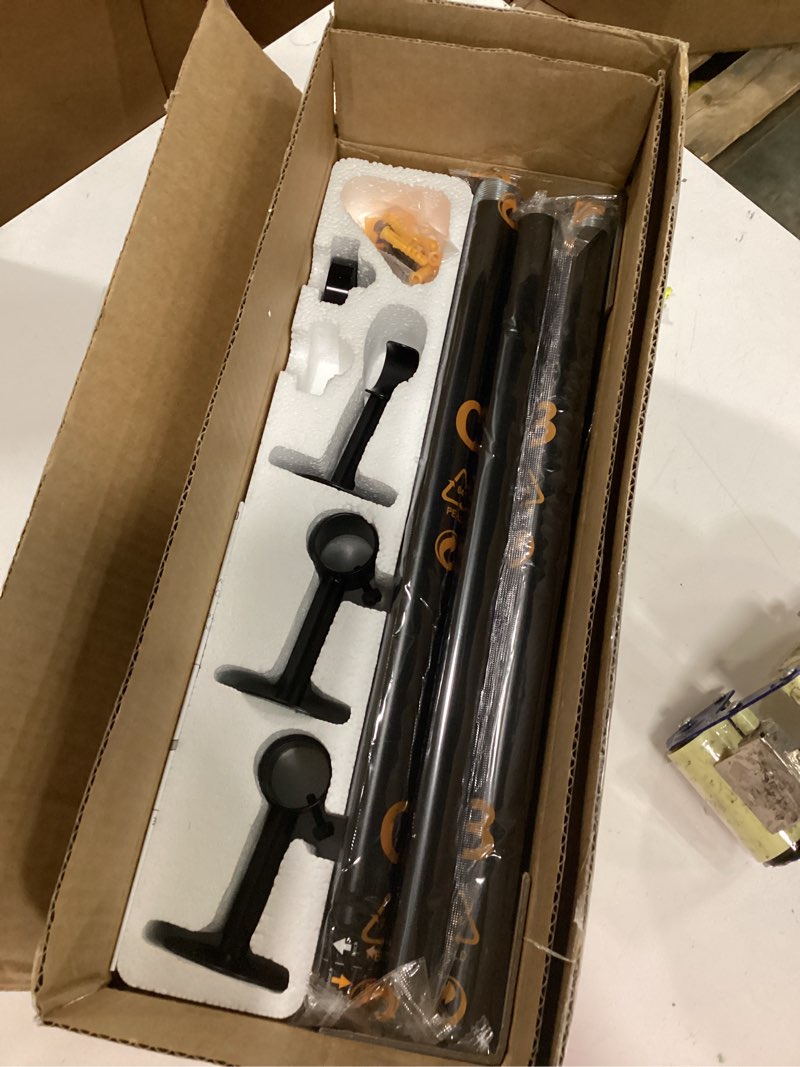 Condition photo showing Good Condition for yafex 2 pack heavy duty curtain rods 32-150 inch, 1 inch adjustable black curtain rod for windows, extra long window treatment rods with aluminium finials, easy installation