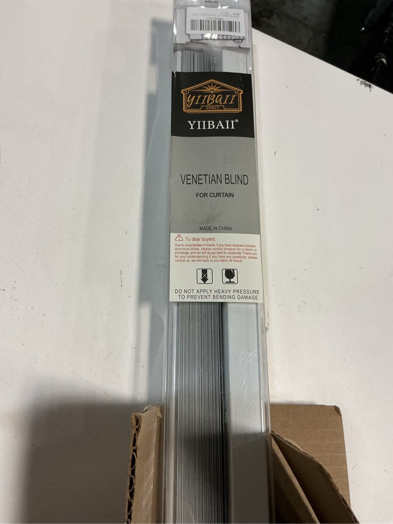 Condition photo showing New/Like New for yiibaii mini blinds suitable for 41" w x 64" h windows 1" aluminum horizontal venetian blinds darkening with rope and pole can mounted inside or outside white 41"w x 64"h