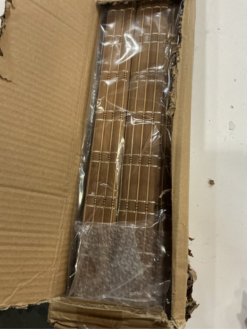 Condition photo showing Good Condition for LazBlinds No Tools No Drill Cordless Bamboo Roman Shades, Light Filtering Window Treatment, Roll Up Bamboo Blinds for Windows 45'' W x 64'' H, Brown Light Filtering-brown206 45" W x 64" H