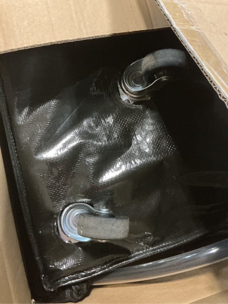 Condition photo showing As Is for workpro medium reusable grocery bag on wheels, heavy duty rolling shopping tote with handle, folding trolley on 4 caster wheels for groceries, laundry, camping, moving black medium