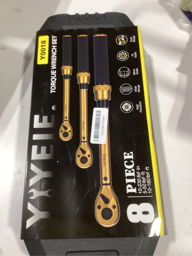 Condition photo showing Good Condition for 1/4 3/8 1/2-inch drive click torque wrench, 8pcs torque wrench set 10-230in.lb, 5-50ft.lb, 10-180ft.lb with adapters, ±3% accuracy, 72-tooth dual scale torque wrenches for bike, moto, car repair 1/2 3/8 1/4-inch 10-180ft·lb,5-50ft·lb,10-230in·lb
