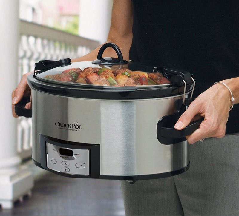 crock-pot 6 quart cook & carry programmable slow cooker with digital timer stainless steel (cpscvc60ll-s) pack of 1 digital display