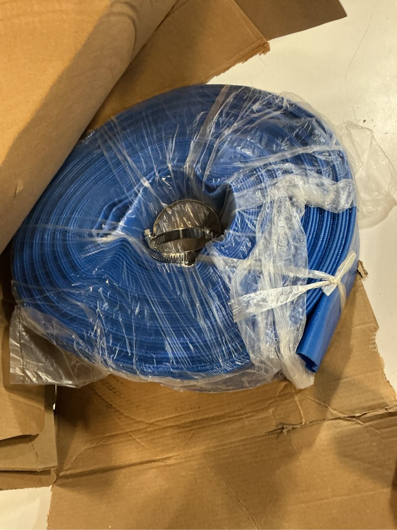 Condition photo showing New/Like New for 2 inches x 100 ft heavy-duty pvc swimming pool backwash hose, reinforced discharge hose with clamp for swimming pools, blue 2 inch x 100 ft