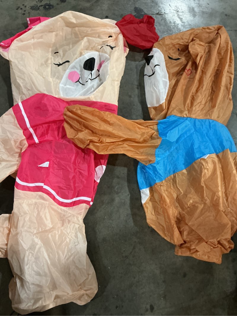 Condition photo showing As Is for seasonblow 4 ft inflatable valentine's day bear outdoor decorations, lighted blow up kiss couple bear for birthday wedding yard lawn garden home party